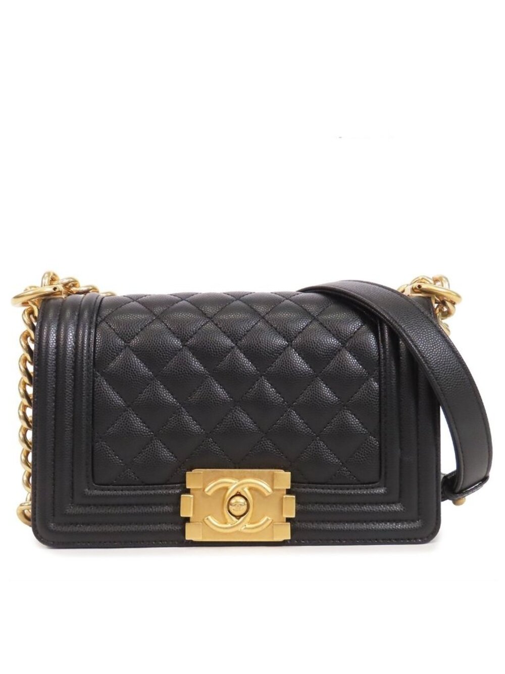 Chanel Boy Black Gold Caviar Leather Small 20 Shoulder Bag